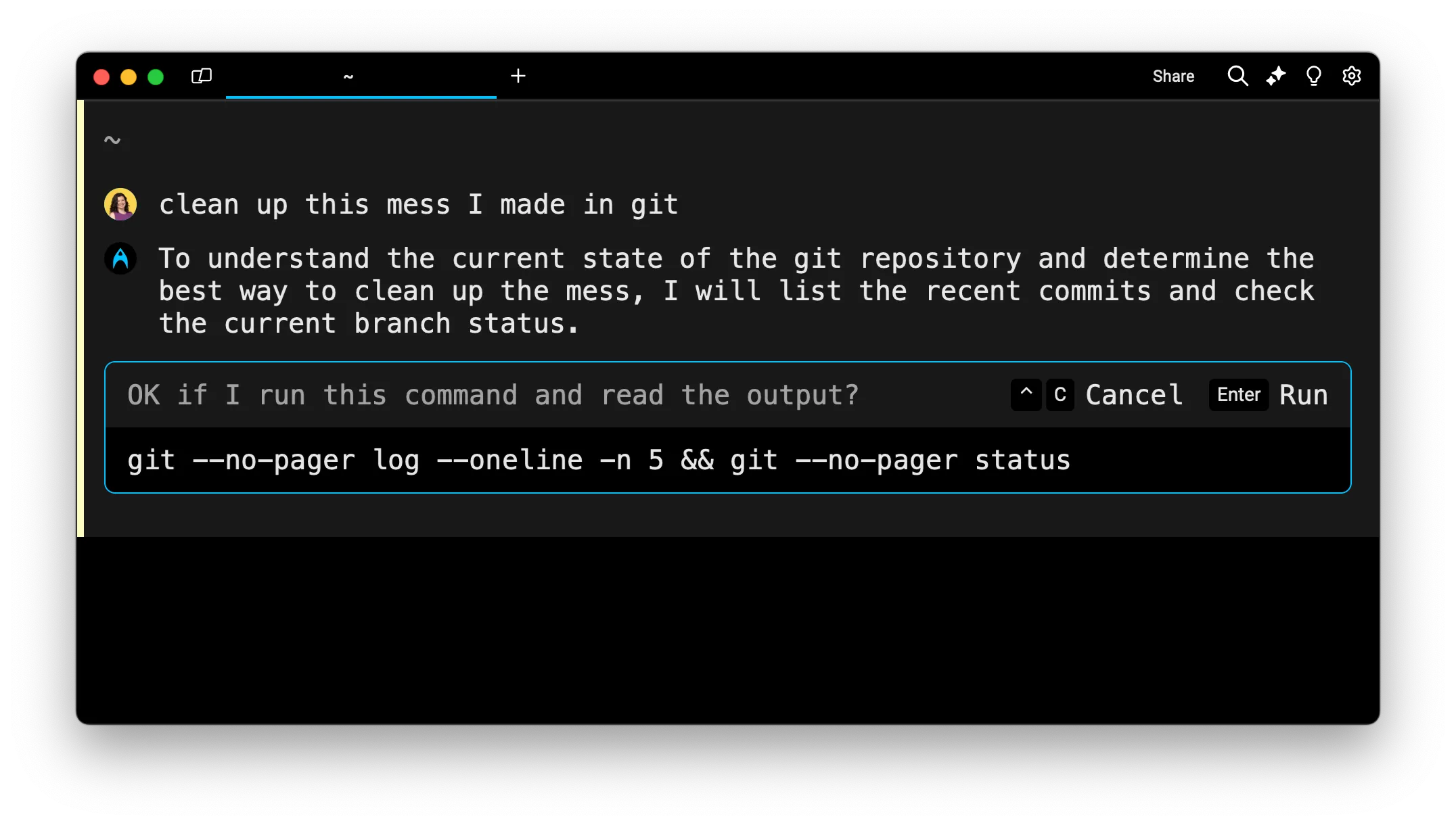 Oz asks permission to run a command and read the output.
